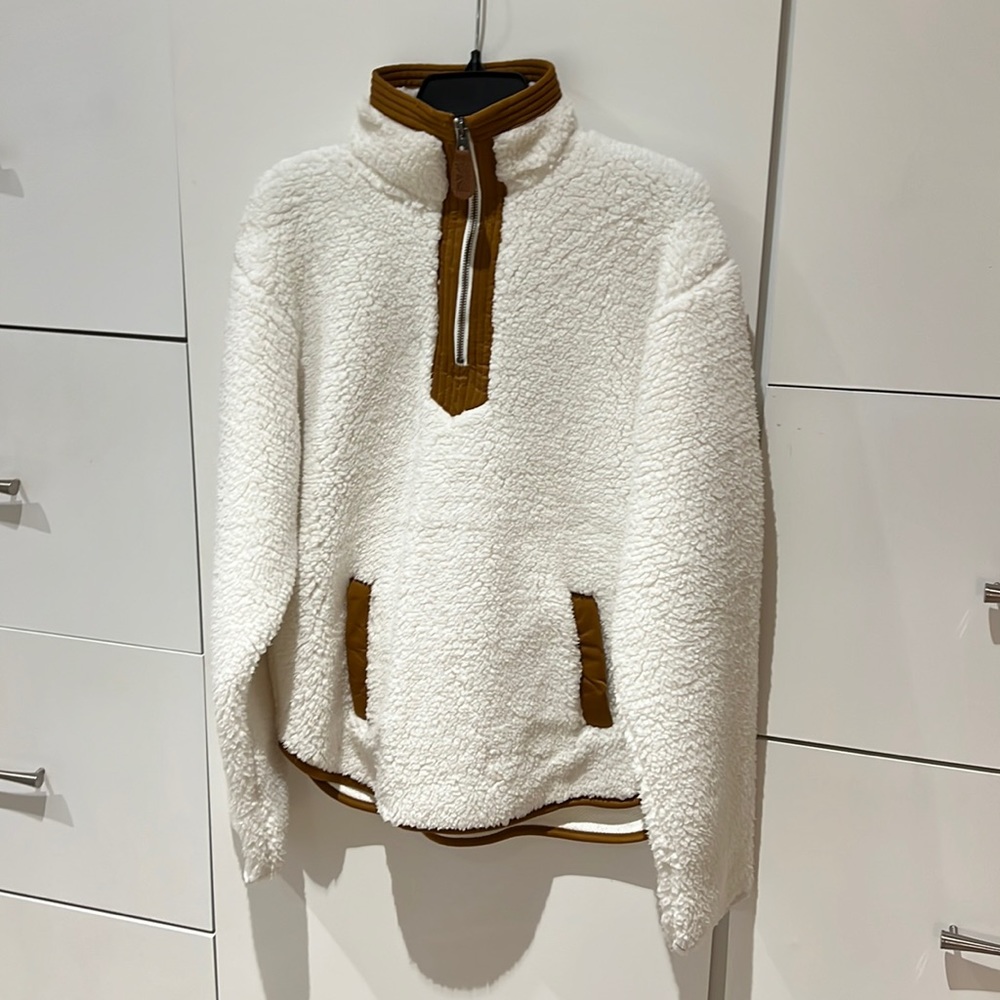 NWT TURNROWS Half Zip Oversized Shearling Fleece Sweater Shirt Faux Nubuck Trim